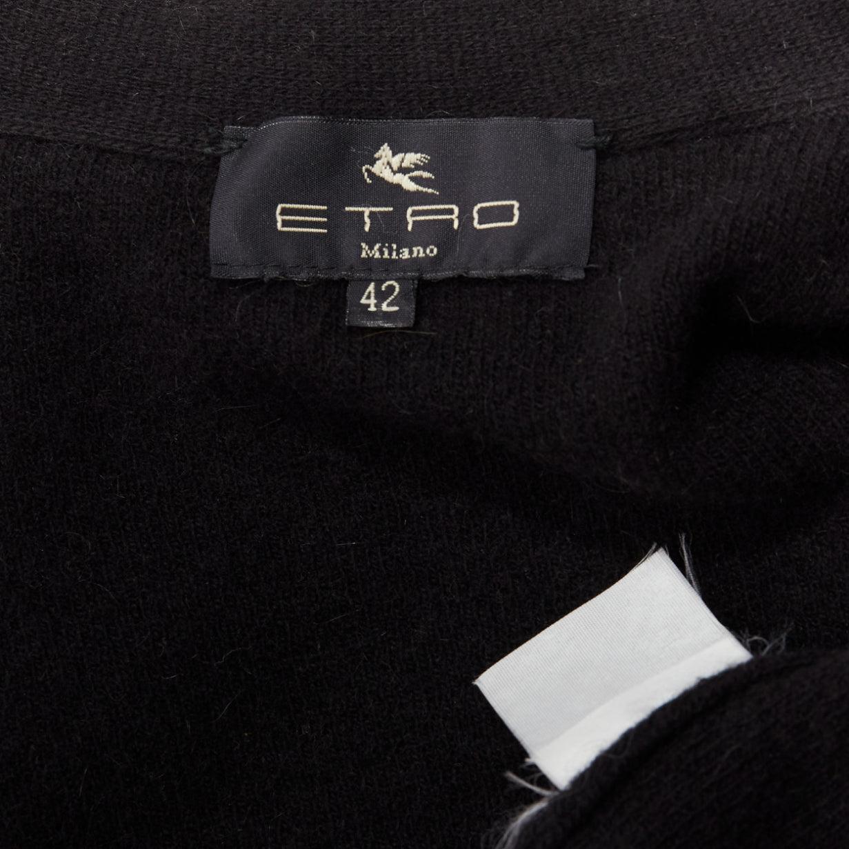 ETRO brown fur collar gold applique trim black wool cardigan IT42 M For Sale 4