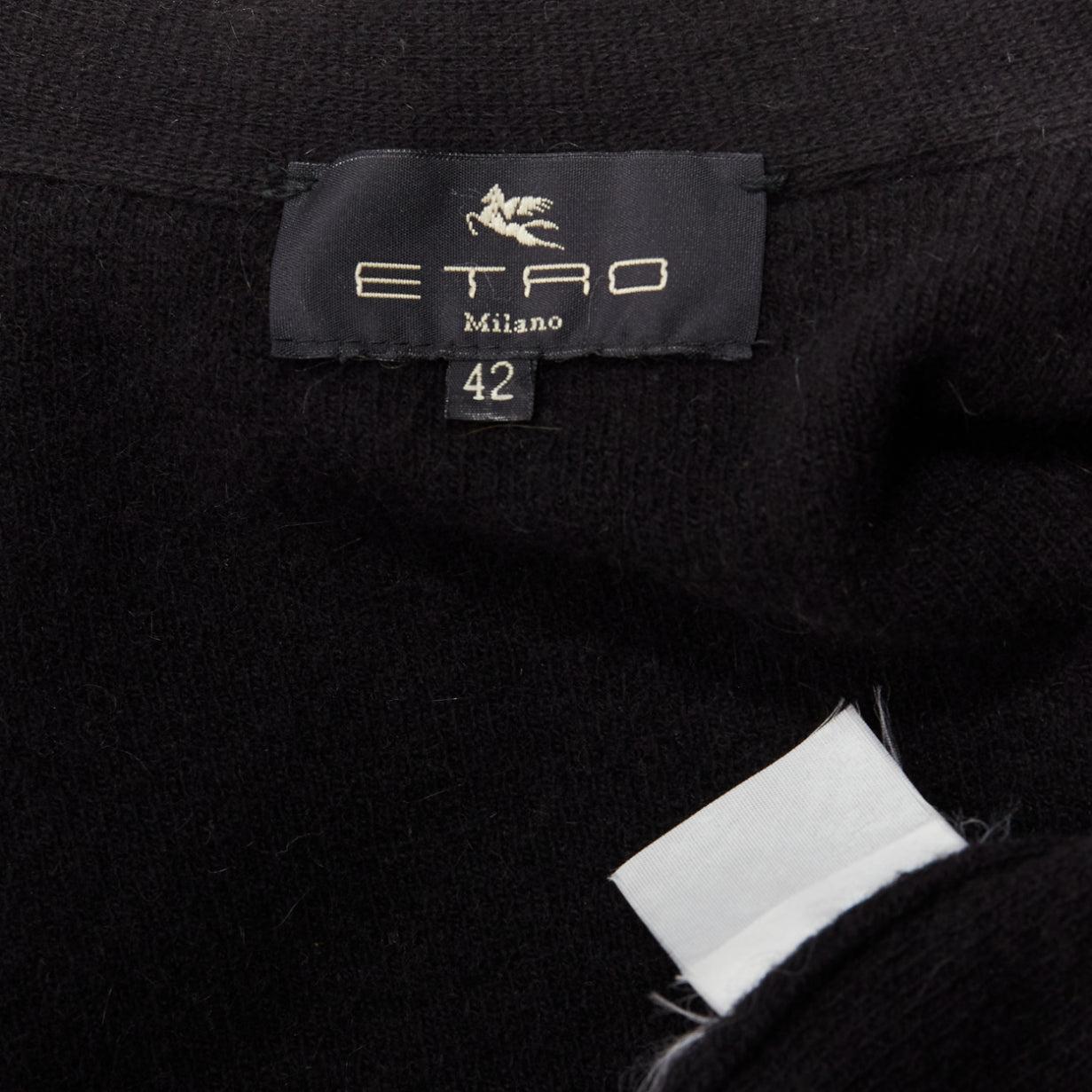 ETRO brown fur collar gold applique trim black wool cardigan IT42 M For Sale 5