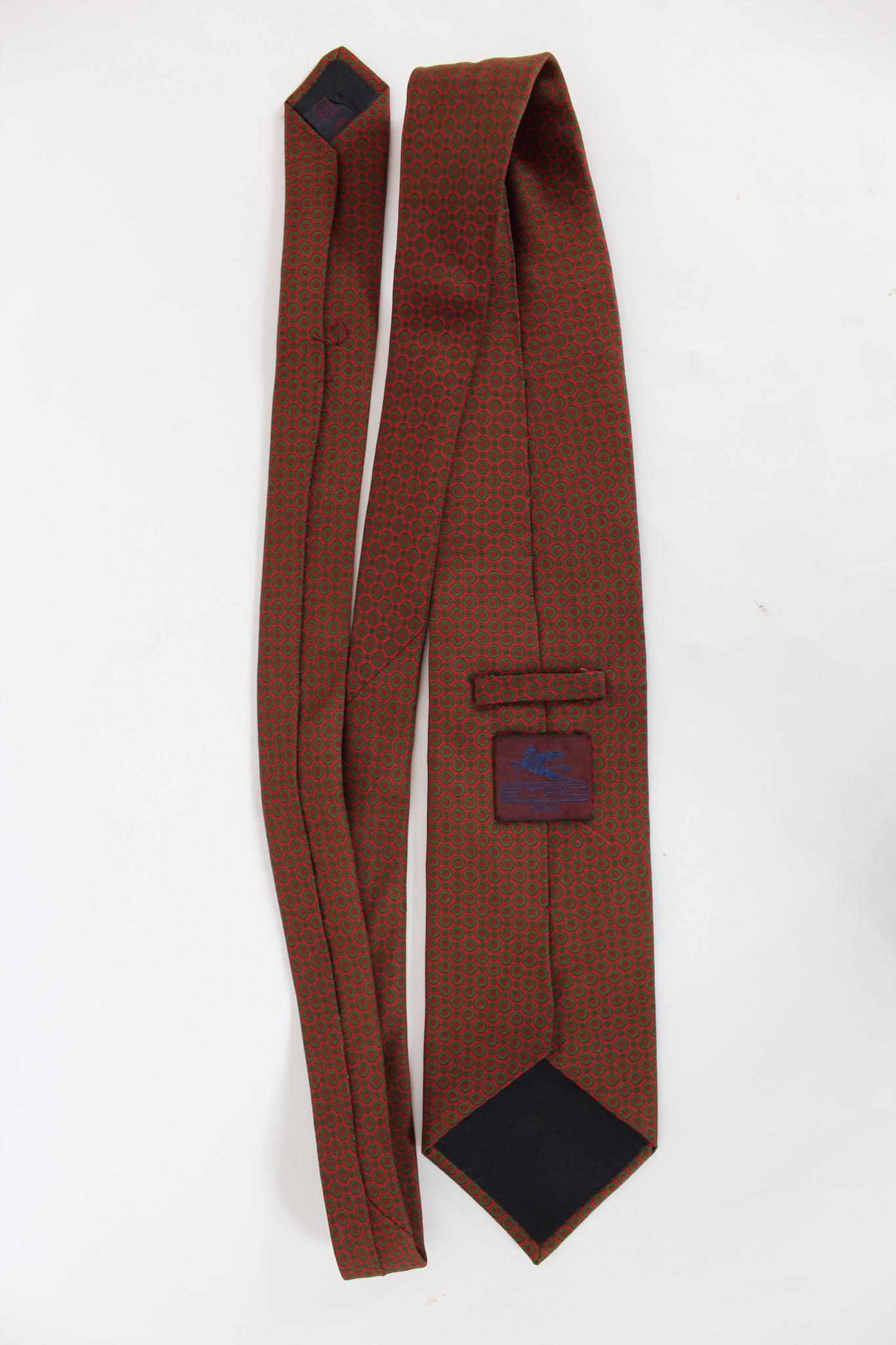 Marron Etro - Cravate à pois vintage en soie marron et verte en vente