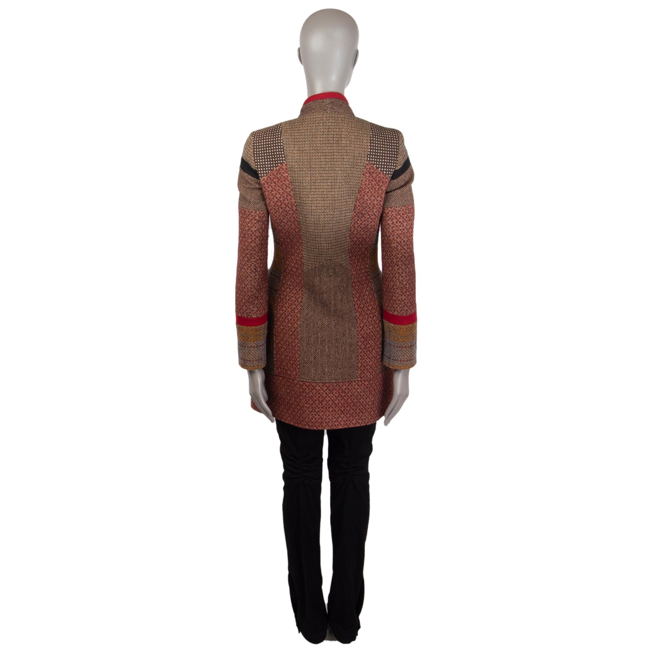 ETRO braun grau Wolle PATCHWORK TWEED Mantel Jacke 40 S Damen