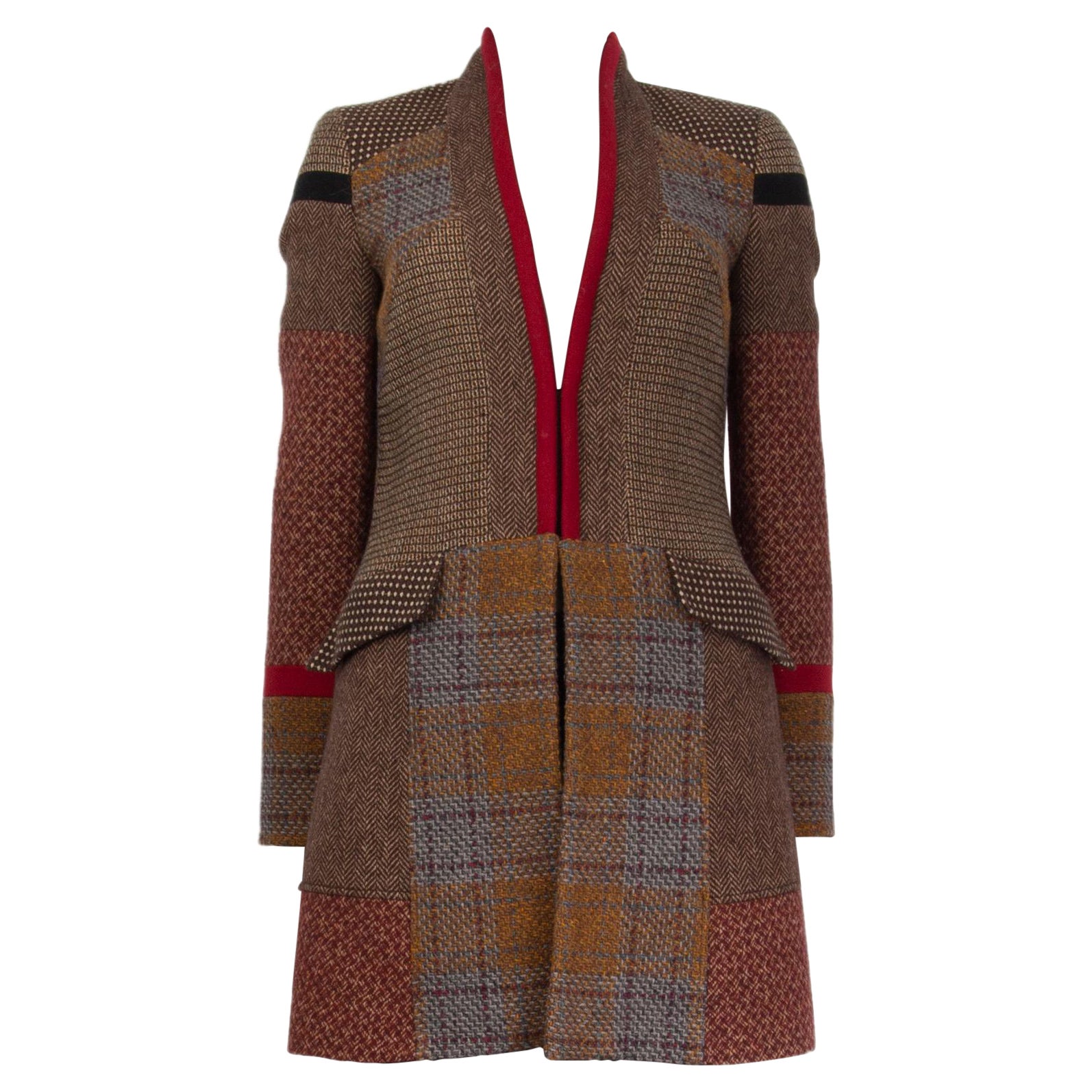 ETRO braun grau Wolle PATCHWORK TWEED Mantel Jacke 40 S