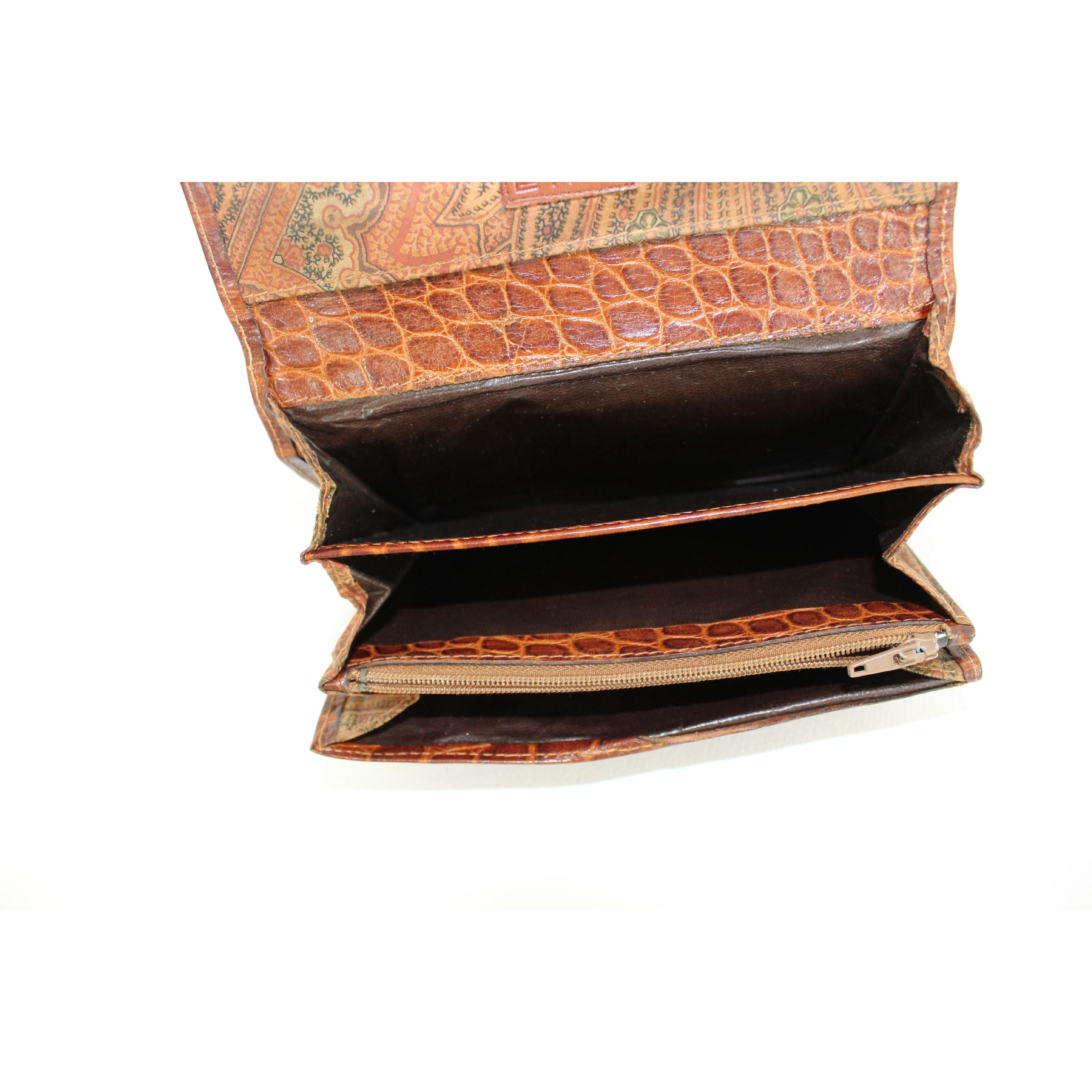 Etro Brown Leather Crocodile Print Wallet 2