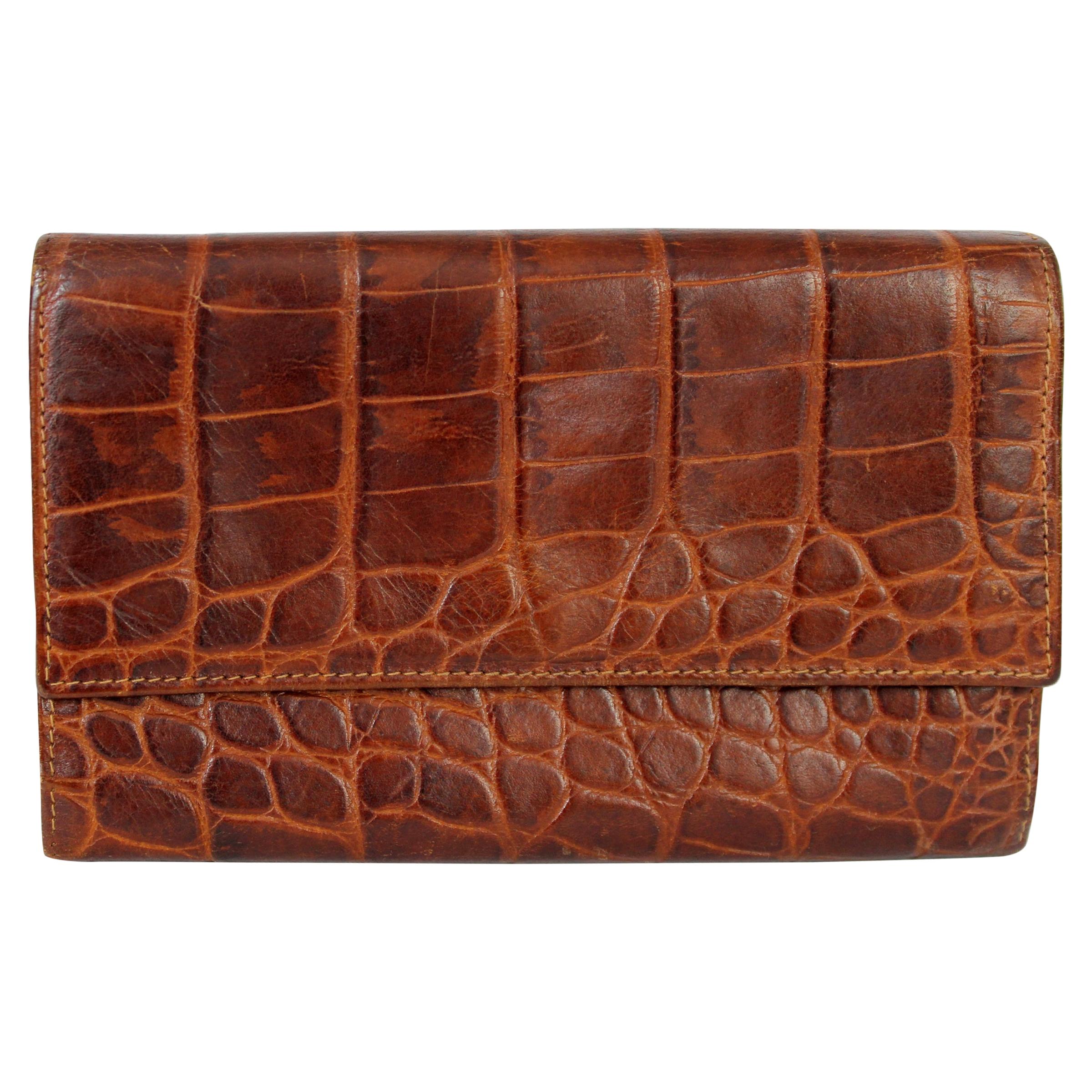 Etro Brown Leather Crocodile Print Wallet