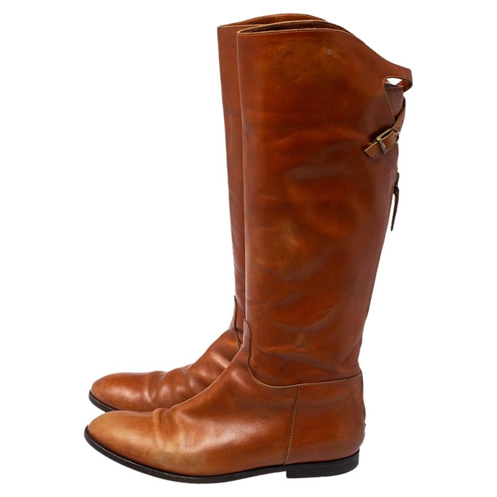 Etro Brown Leather Midcalf Boots Size 38 In Good Condition In Dubai, Al Qouz 2