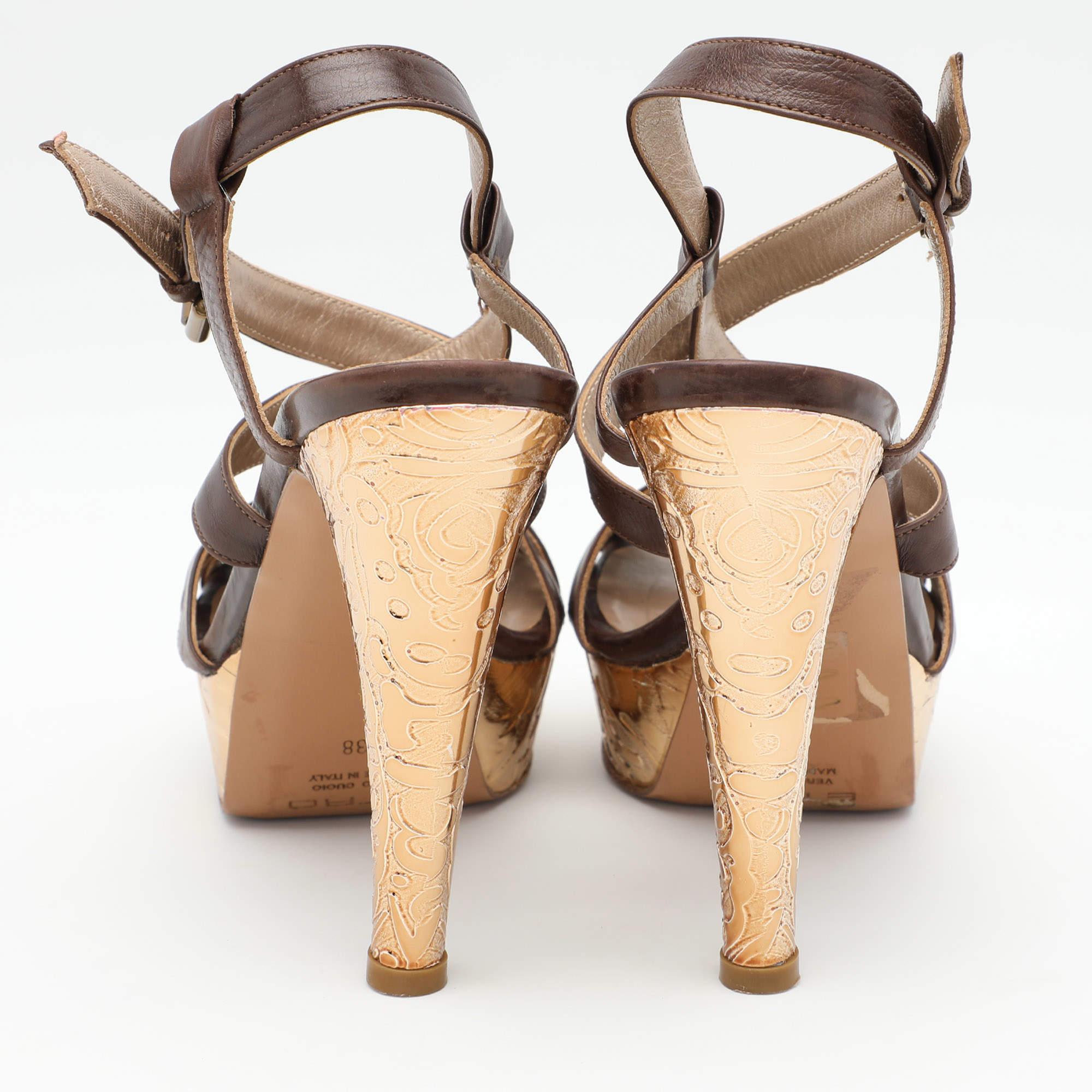 Donna Etro Sandali con cinturino alla caviglia in pelle marrone taglia 38 in vendita