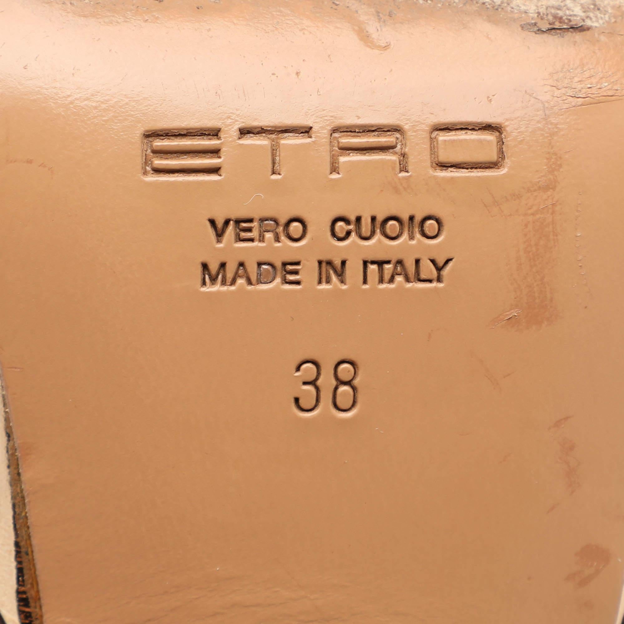 Etro Sandali con cinturino alla caviglia in pelle marrone taglia 38 in vendita 3