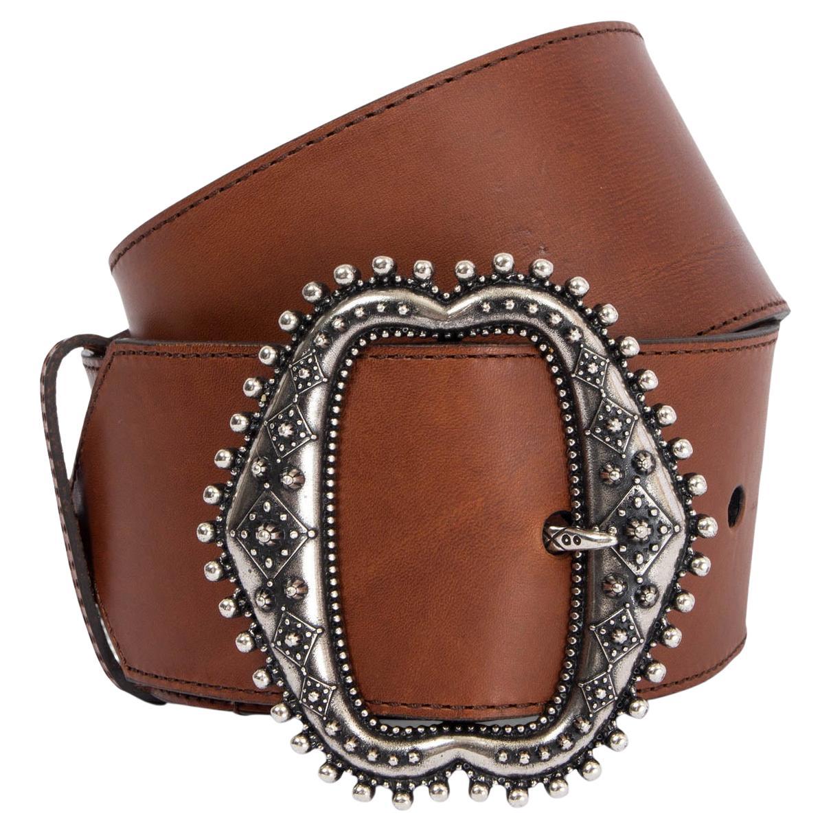 ETRO brown leather WIDE WESTERN Waist Belt 80 For Sale