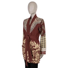 ETRO brown linen 2021 BELTED PAISLE JACQUARD KNIT Jacket 42 M