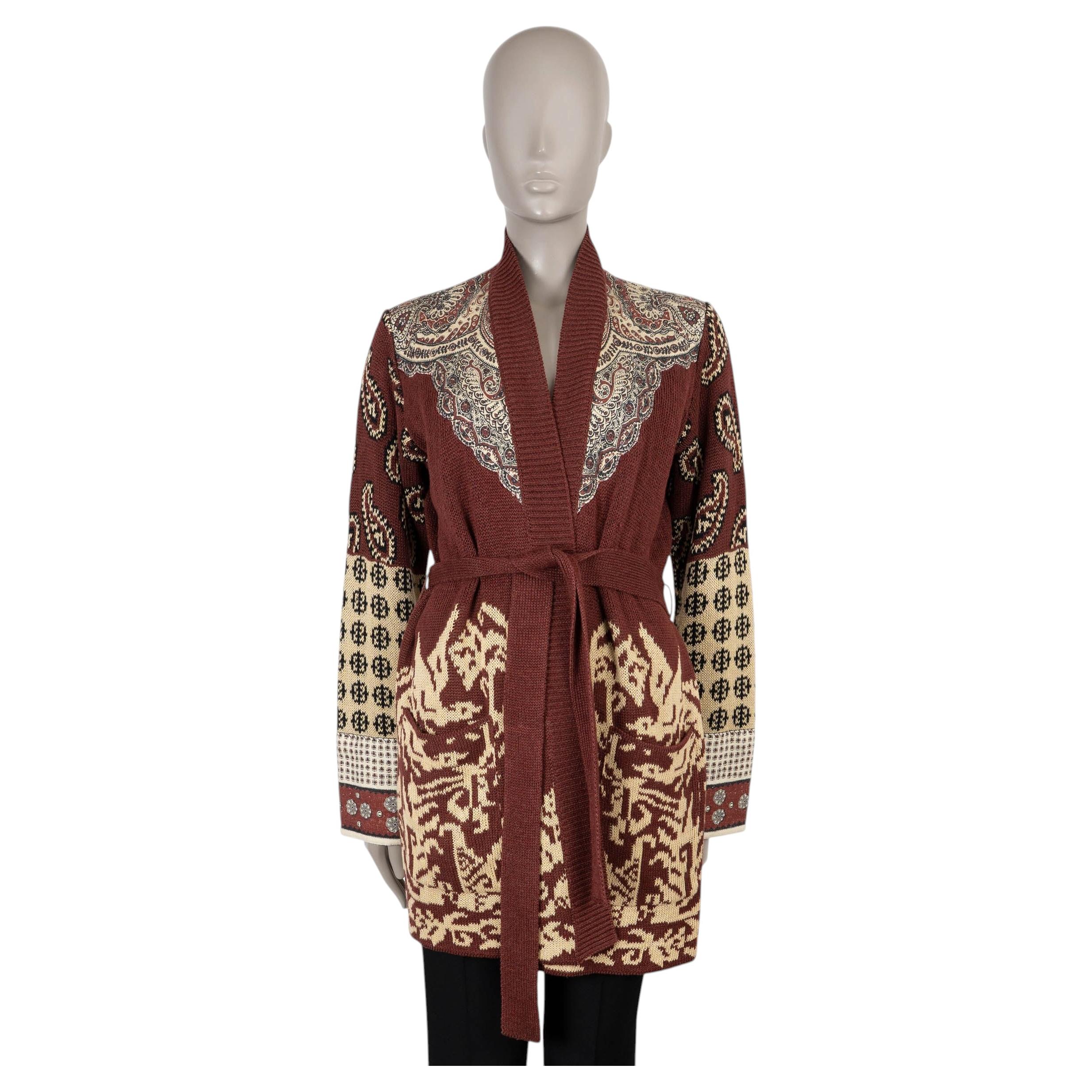 ETRO braun Leinen 2021 BELTED PAISLE JACQUARD KNIT Jacke 42 M