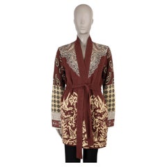 ETRO brown linen 2021 BELTED PAISLE JACQUARD KNIT Jacket 42 M