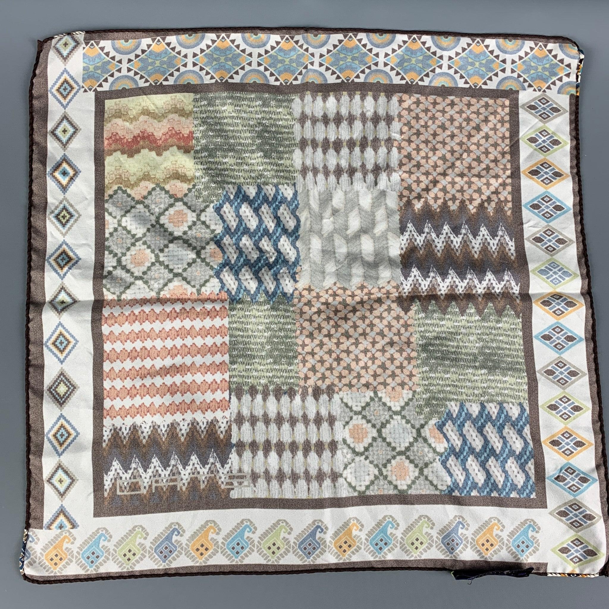 ETRO Brown Multi-Color Mixed Patterns Pocket Square In Good Condition For Sale In San Francisco, CA