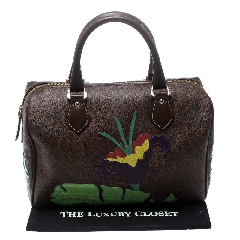 Etro Brown/Multicolor Paisley Printed Coated Canvas Embroidered Boston Bag 5