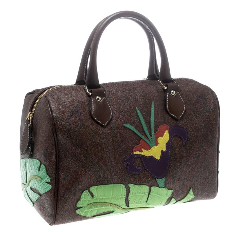 Etro Brown/Multicolor Paisley Printed Coated Canvas Embroidered Boston Bag 7
