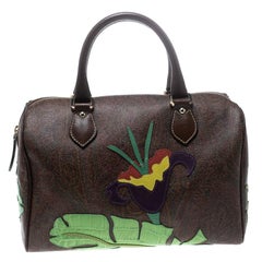 Etro Brown/Multicolor Paisley Printed Coated Canvas Embroidered Boston Bag