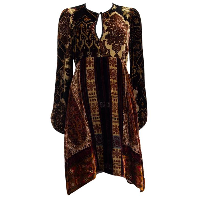 ETRO brown NOTTINGHAMSHIRE CRUSHE VELVET PAISLEY Dress M For Sale