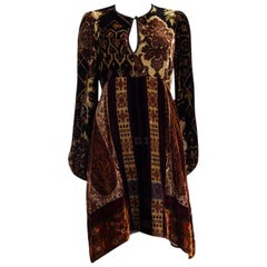 ETRO brun NOTTINGHAMSHIRE CRUSHE VELVET PAISLEY Robe M-One