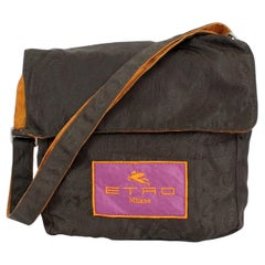 Etro Brown Orange Double Sided Canvas Shoulder Bag 2000s