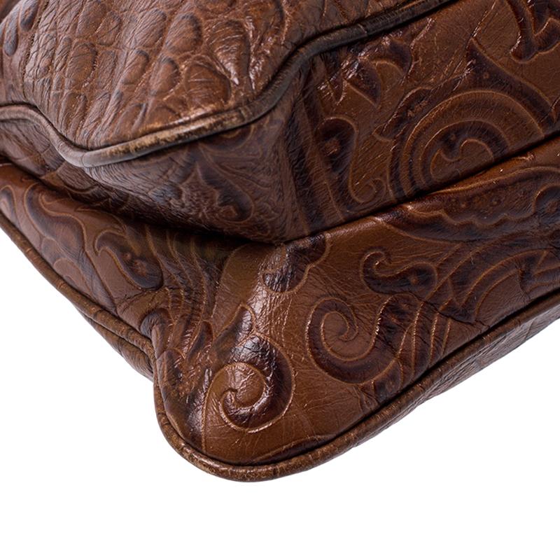 Etro Brown Paisley Embossed Leather Turnlock Shoulder Bag For Sale 2