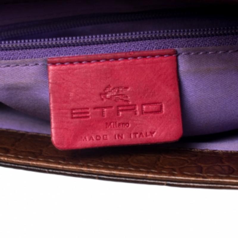 Noir Etro Brown Paisley Embossed Leather Turnlock Shoulder Bag en vente