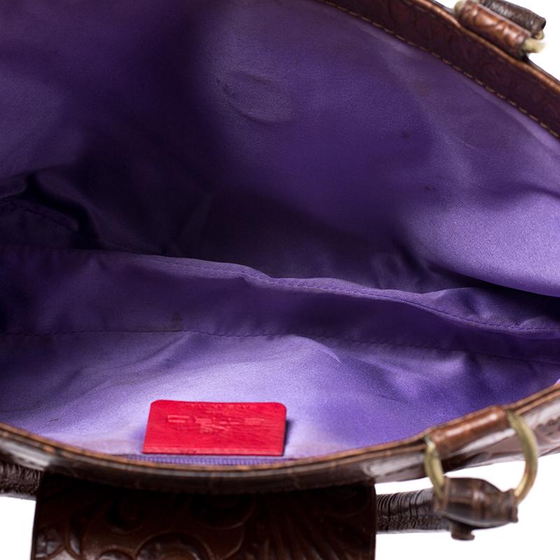 Black Etro Brown Paisley Embossed Leather Turnlock Shoulder Bag For Sale