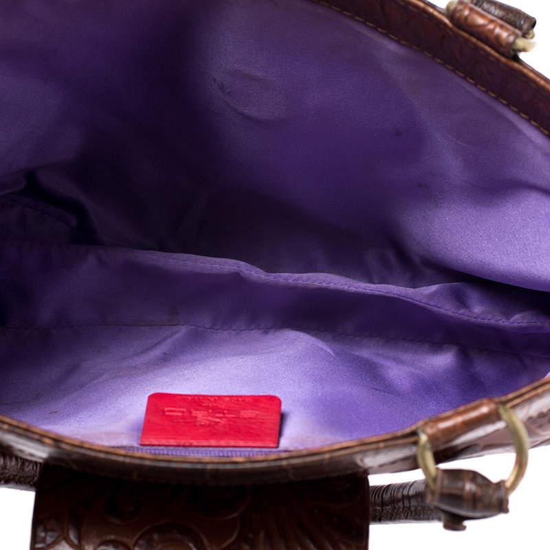 Etro Brown Paisley Embossed Leather Turnlock Shoulder Bag 2