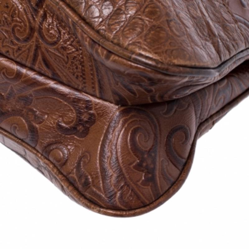 Etro Brown Paisley Embossed Leather Turnlock Shoulder Bag en vente 3
