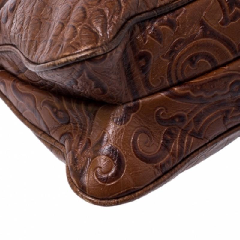 Etro Brown Paisley Embossed Leather Turnlock Shoulder Bag en vente 4
