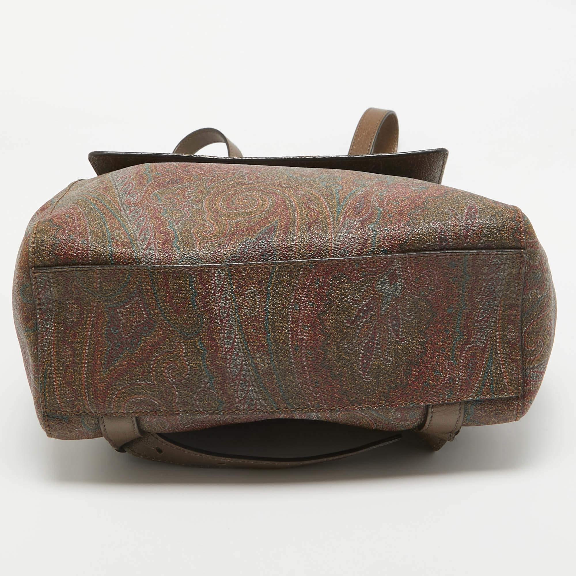 Etro Brown Paisley Print Coated Canvas Backpack For Sale 4