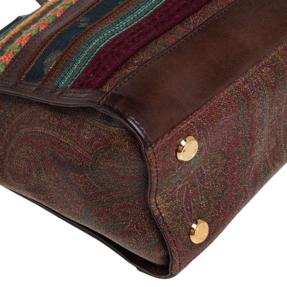 Etro Brown Paisley Printed Coated Canvas And Leather Patchwork Tote 4