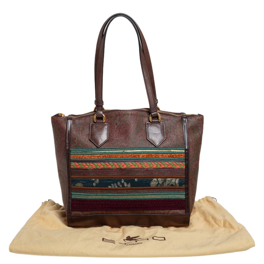 Etro Brown Paisley Printed Coated Canvas And Leather Patchwork Tote 5