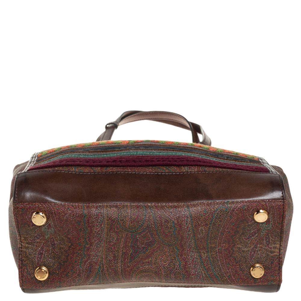Black Etro Brown Paisley Printed Coated Canvas And Leather Patchwork Tote