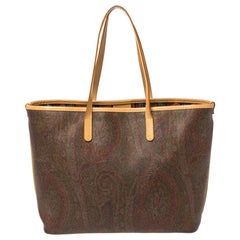 Etro Brown Paisley Printed Coated Canvas and Leather Shopper Tote