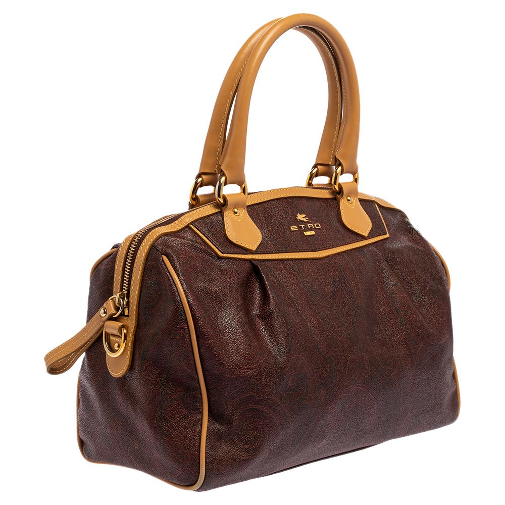 Etro Brown Paisley Printed Coated Canvas Boston Bag 6