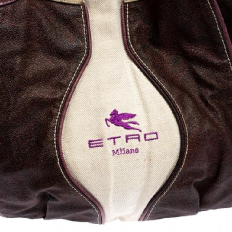 Etro Brown Paisley Printed Coated Canvas Hobo Negro en venta