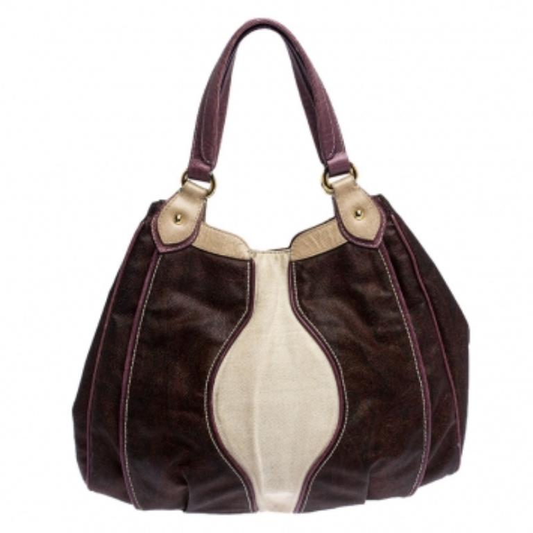 De las mujeres Etro Brown Paisley Printed Coated Canvas Hobo en venta