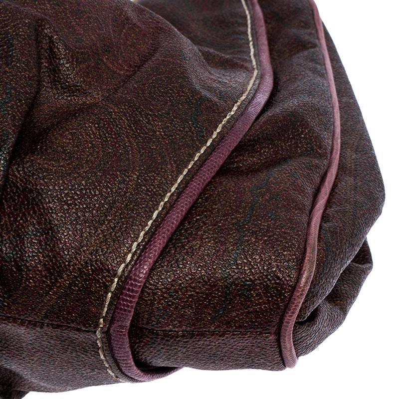Etro Brown Paisley Printed Coated Canvas Hobo For Sale 3