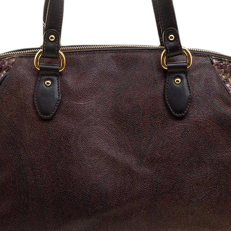 Women's Etro Brown Paisley Printed Coated Canvas Satchel For Sale
