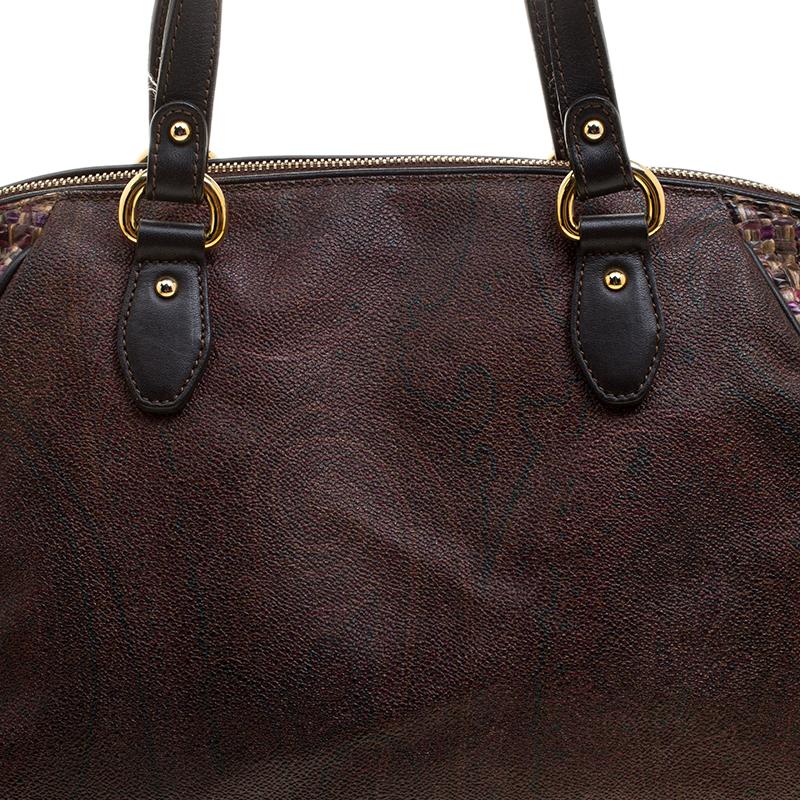 Women's Etro Brown Paisley Printed Coated Canvas Satchel