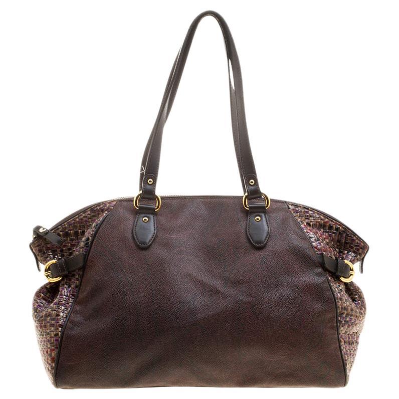 Etro Brown Paisley Printed Coated Canvas Satchel For Sale