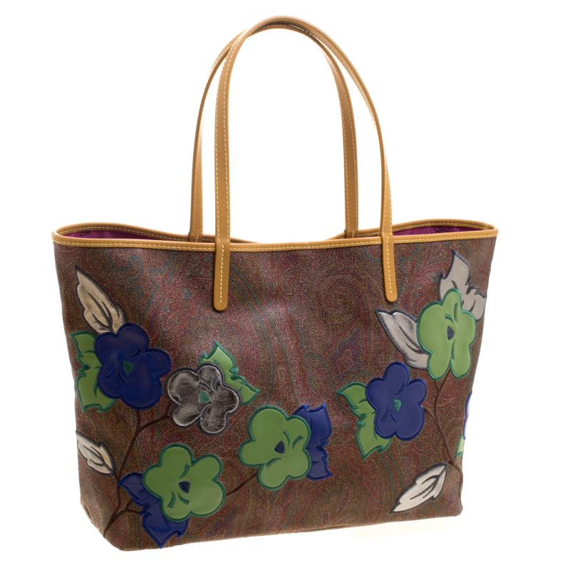 Etro Brown Paisley Printed Coated Canvas Shopper Tote 1