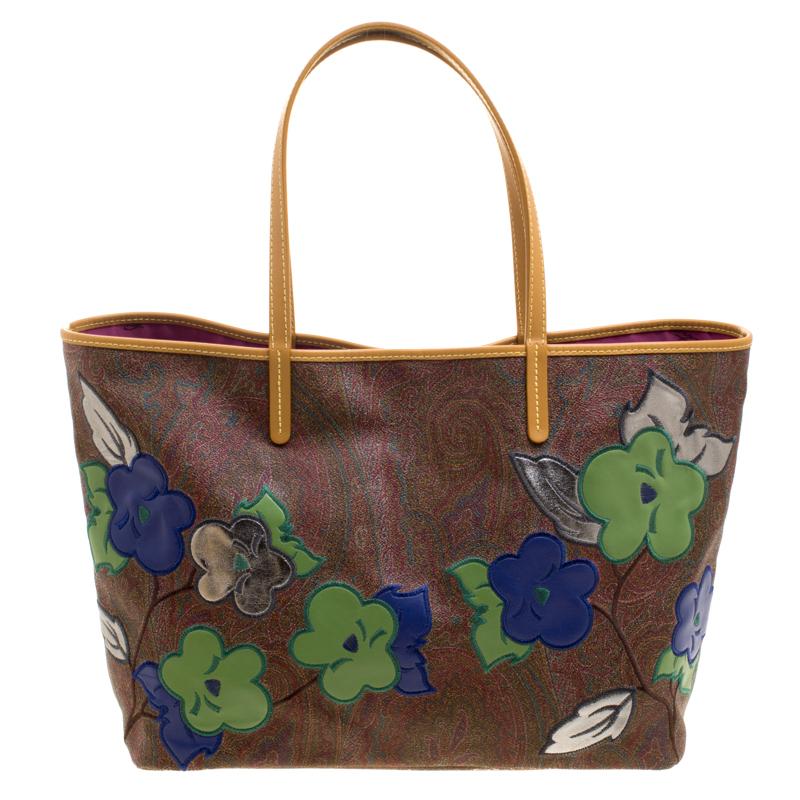 Etro Brown Paisley Printed Coated Canvas Shopper Tote