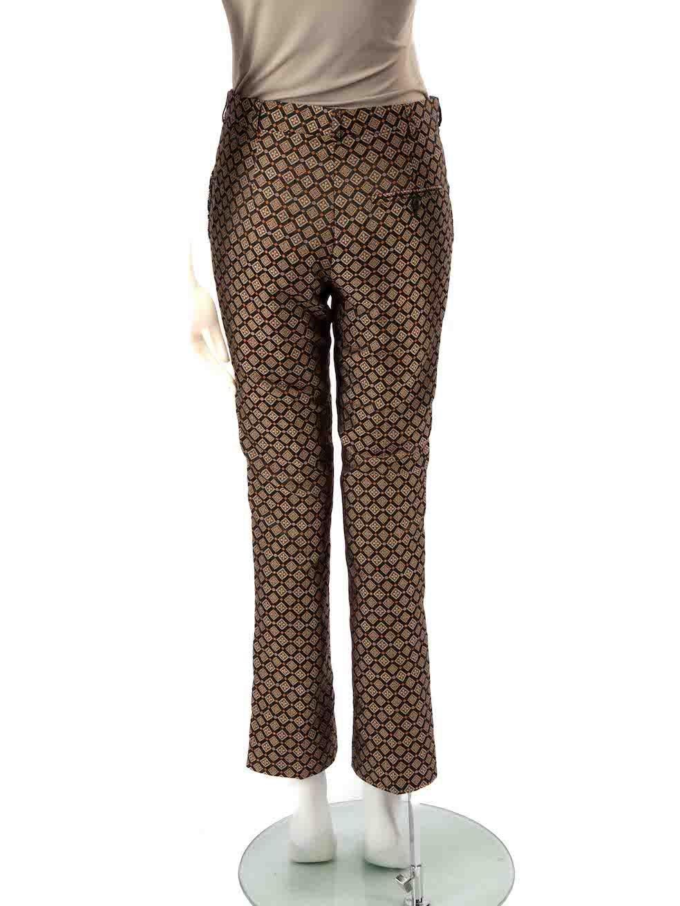 Etro Brown Patterned Straight Leg Trousers Size XXS In New Condition For Sale In London, GB