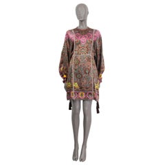 ETRO brown pink silk PAISLEY BATWING Long Sleeve Shift Dress 42 M