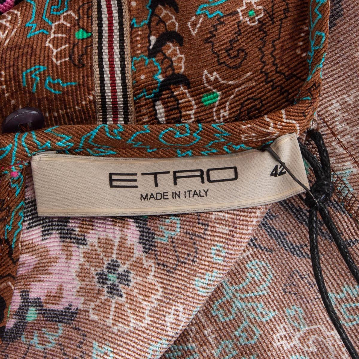 Brown ETRO brown pink silk PAISLEY BATWING Long Sleeve Shift Dress 42 M For Sale