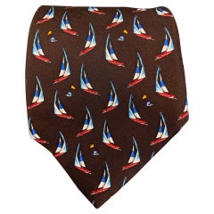 ETRO Brown Print Sailboat Print Silk Tie