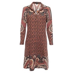 Etro Brown - Robe courte trapèze à col en laine imprimée M