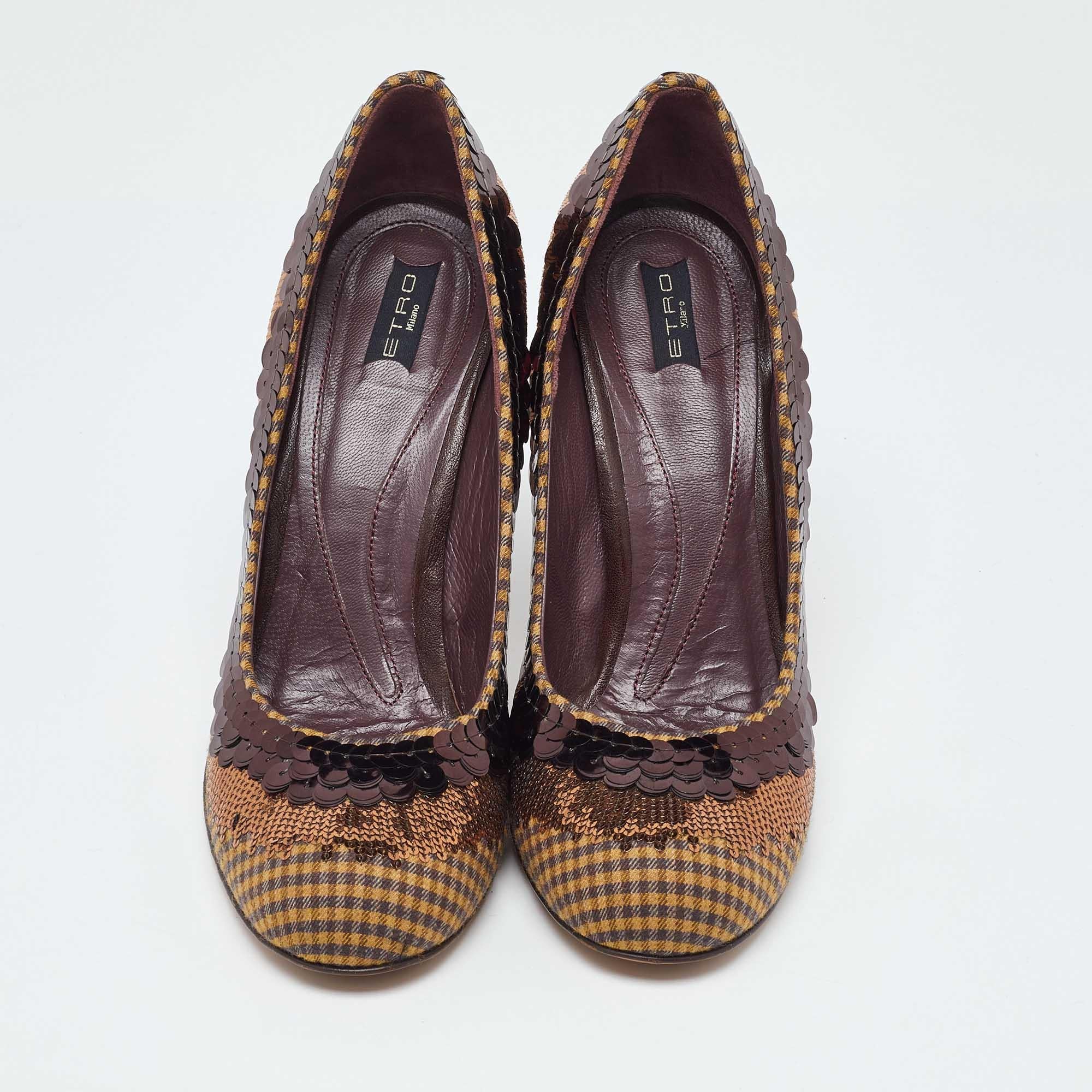 Noir Escarpins à bouts ronds en paillettes et sequins Etro Brown Taille 40 en vente