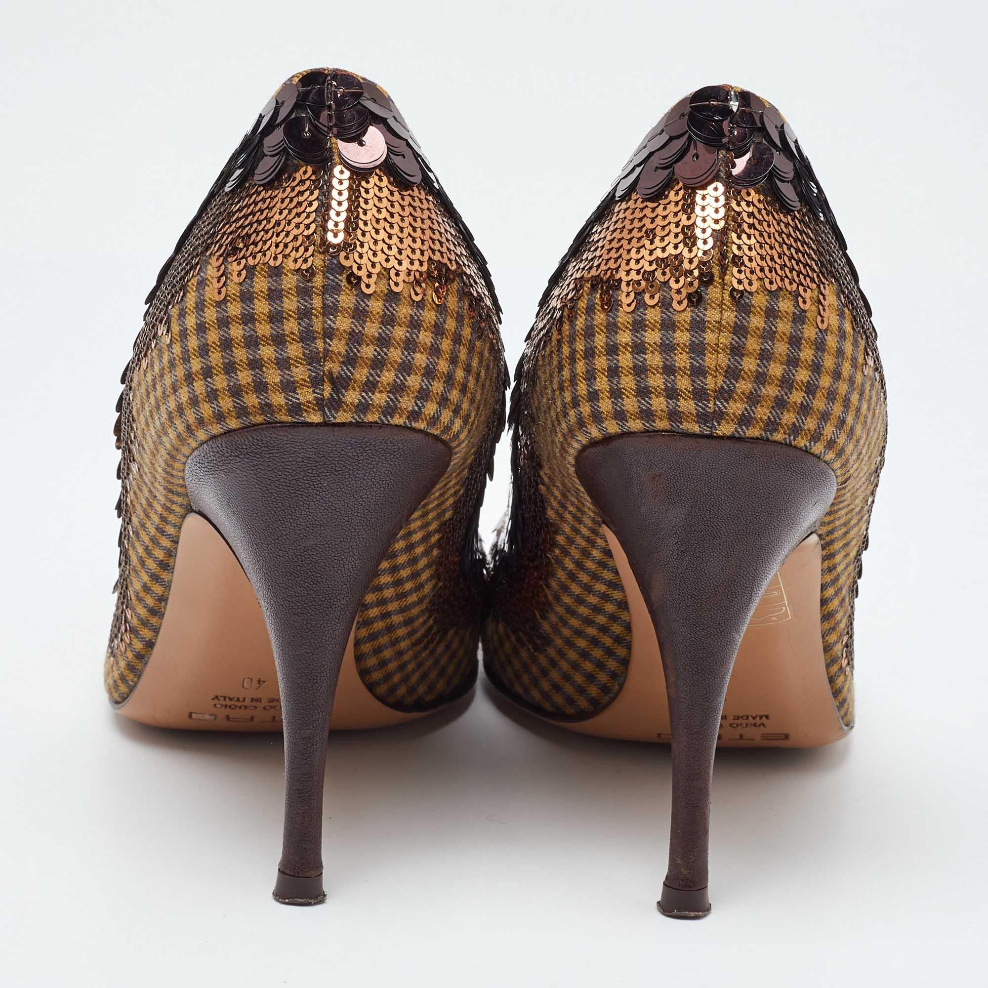 Escarpins à bouts ronds en paillettes et sequins Etro Brown Taille 40 Pour femmes en vente