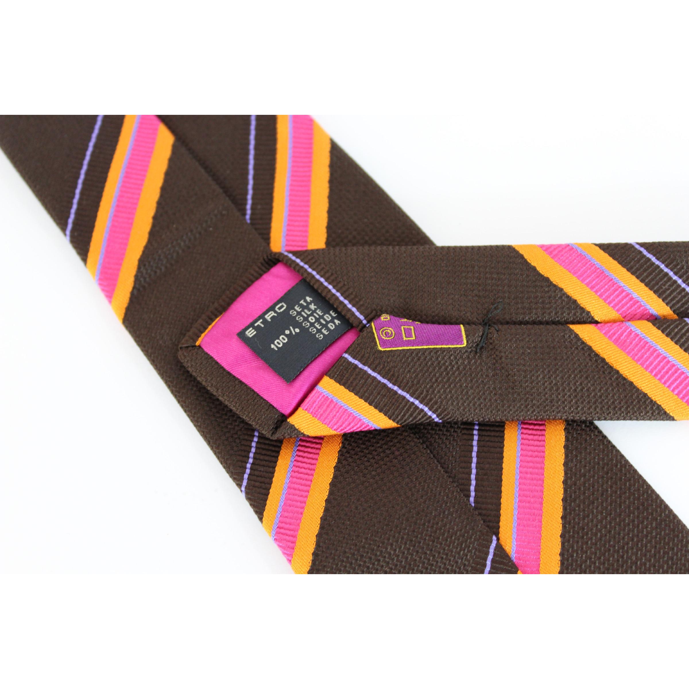 Men's Etro Brown Silk Vintage Pinstripe Classic Tie For Sale