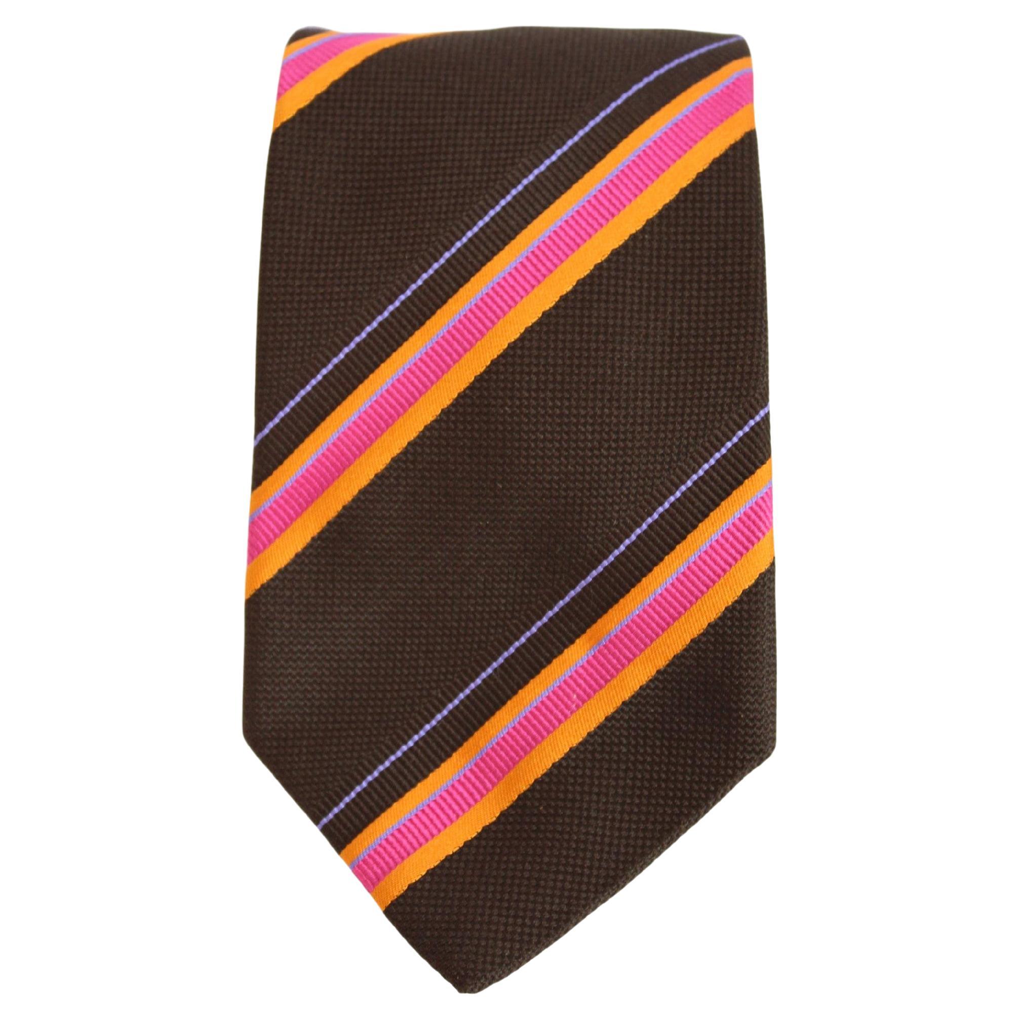 Etro Brown Silk Vintage Pinstripe Classic Tie For Sale